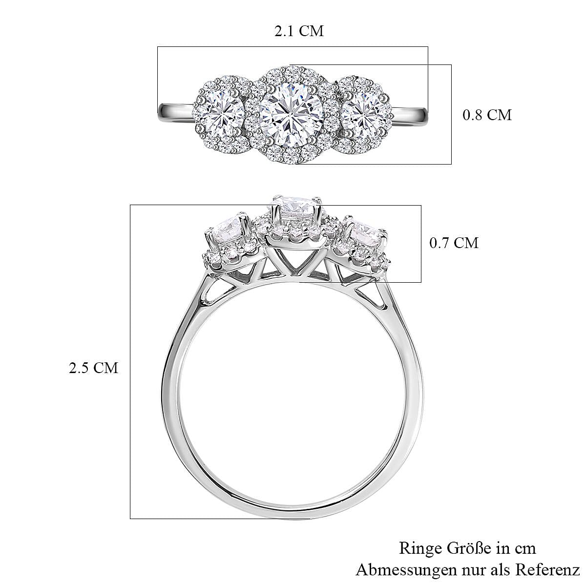 Moissanite 0.68 ctw Ring in Platinum Over Sterling Silver (Size 9.0)