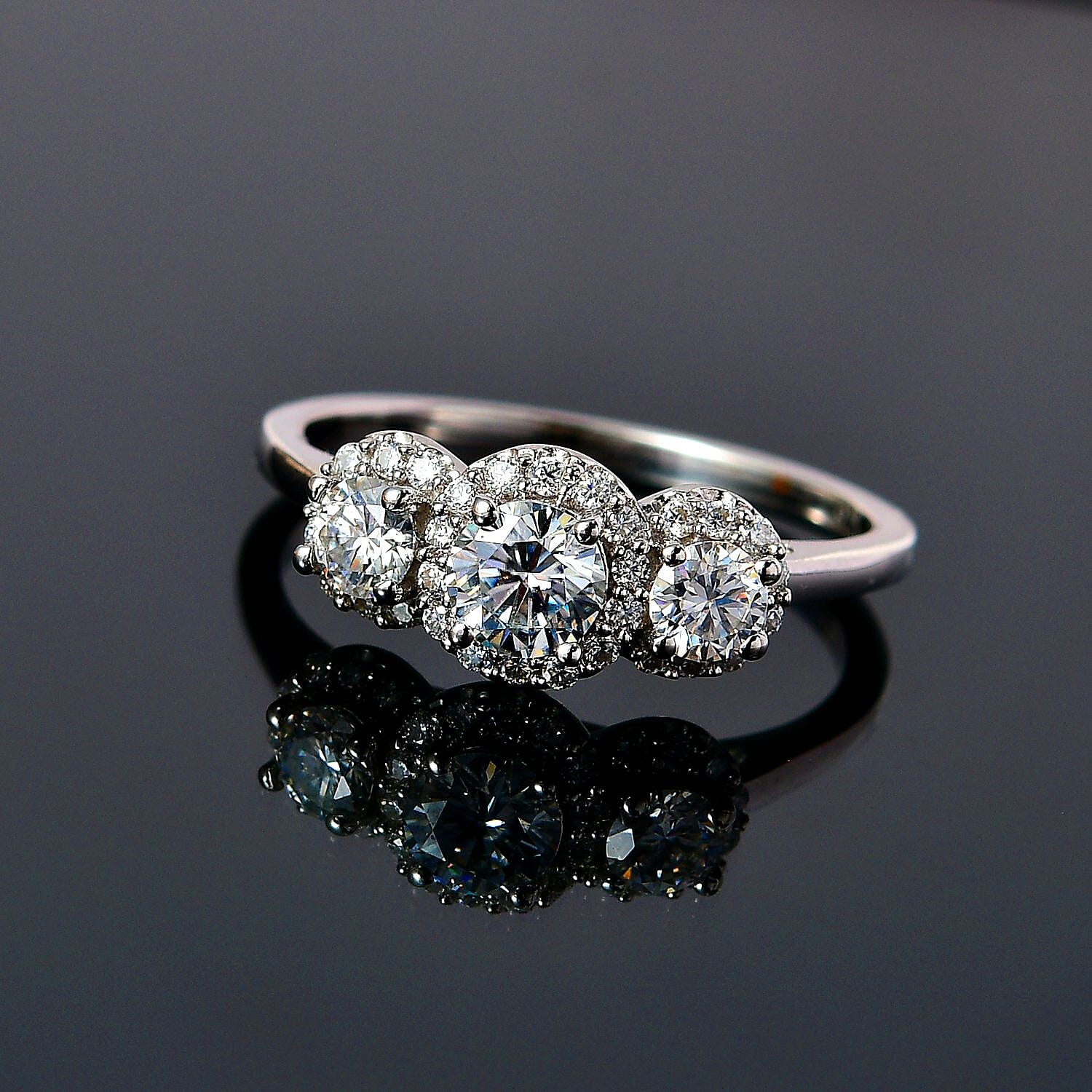 Moissanite 0.68 ctw Ring in Platinum Over Sterling Silver (Size 9.0)