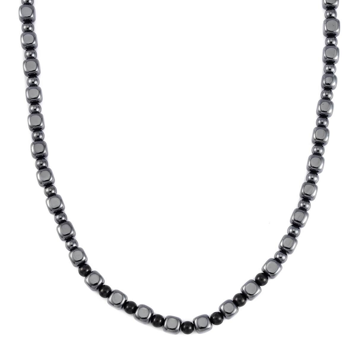 Shungite and Hematite Beaded Necklace 20 Inches in Silvertone 477.50 ctw image number 0