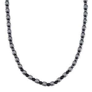 Shungite and Hematite Beaded Necklace 20 Inches in Silvertone 477.50 ctw