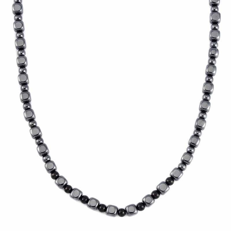 Shungite and Hematite 477.50 ctw Beaded Necklace in Silvertone 20 Inches 
