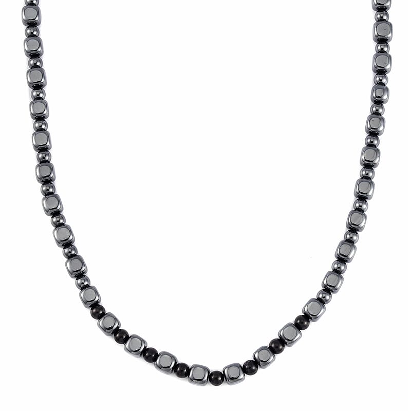 Shungite and Hematite 477.50 ctw Beaded Necklace in Silvertone 20 Inches 