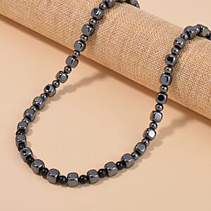 Shungite and Hematite 477.50 ctw Beaded Necklace in Silvertone 20 Inches 