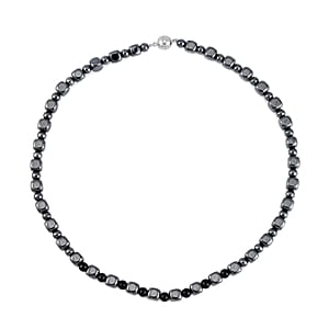 Shungite and Hematite 477.50 ctw Beaded Necklace in Silvertone 20 Inches 