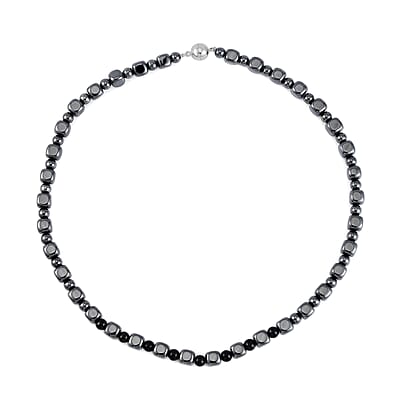Shungite and Hematite 477.50 ctw Beaded Necklace in Silvertone 20 Inches 