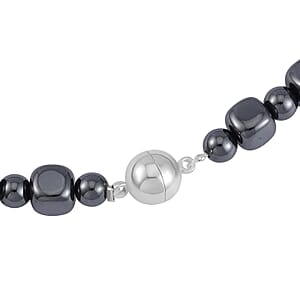 Shungite and Hematite 477.50 ctw Beaded Necklace in Silvertone 20 Inches 