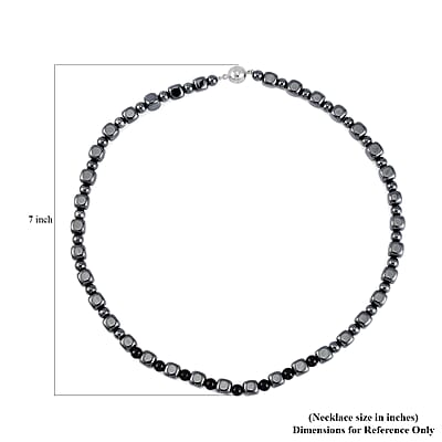 Shungite and Hematite 477.50 ctw Beaded Necklace in Silvertone 20 Inches 