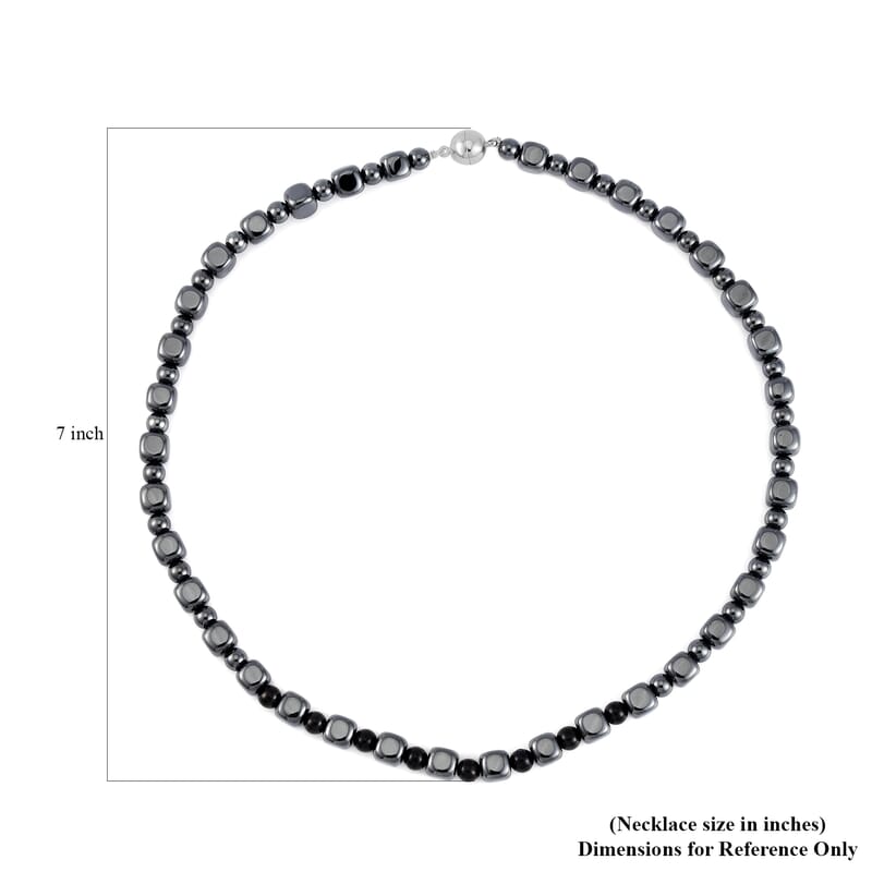 Shungite and Hematite 477.50 ctw Beaded Necklace in Silvertone 20 Inches 