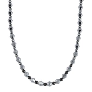 Shungite and Hematite 393.40 ctw Beaded Necklace in Silvertone 20 Inches