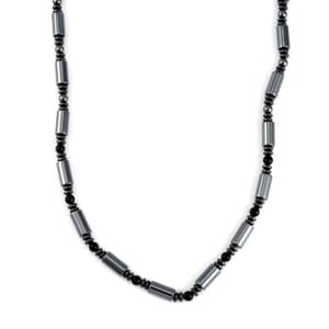 Shungite and Hematite 427.50 ctw Beaded Necklace in Silvertone 20 Inches  