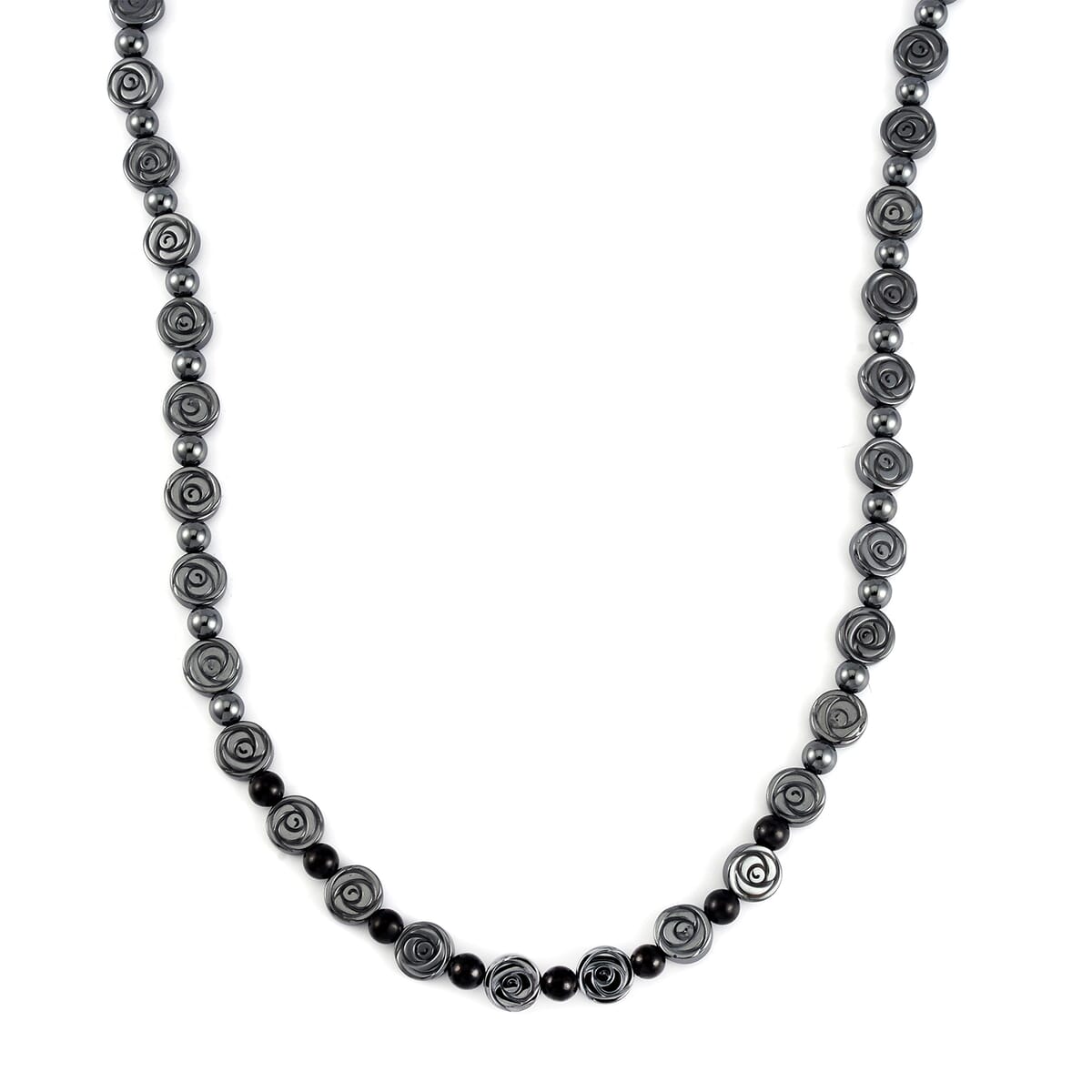 Shungite and Hematite 268.90 ctw Beaded Necklace in Silvertone 20 Inches image number 0