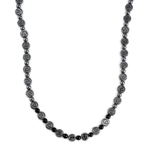 Shungite and Hematite 268.90 ctw Beaded Necklace in Silvertone 20 Inches