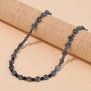 Shungite and Hematite 268.90 ctw Beaded Necklace in Silvertone 20 Inches