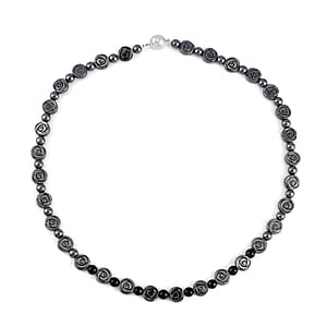 Shungite and Hematite 268.90 ctw Beaded Necklace in Silvertone 20 Inches