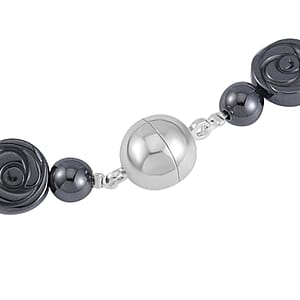 Shungite and Hematite 268.90 ctw Beaded Necklace in Silvertone 20 Inches