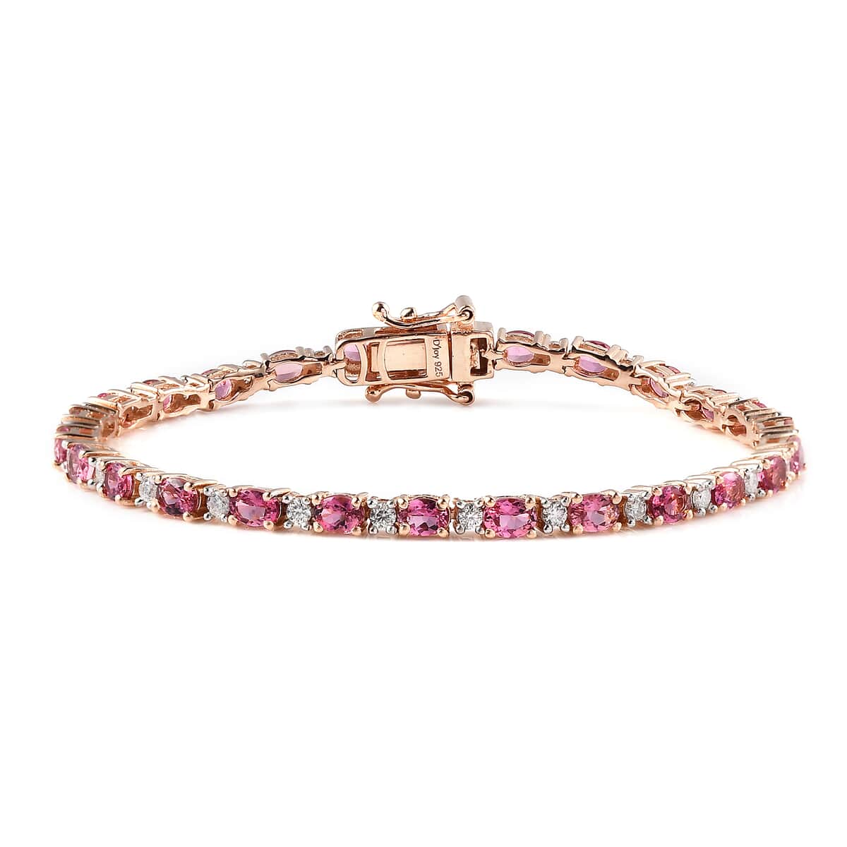 Premium Natural Calabar Pink Tourmaline and Moissanite Tennis Bracelet in Vermeil Rose Gold Over Sterling Silver (6.50 In) 5.40 ctw image number 0