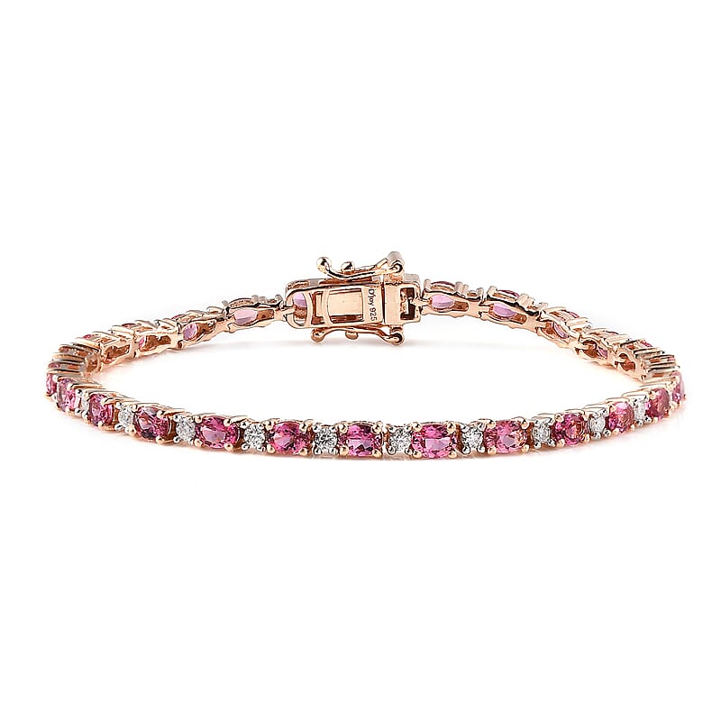 Premium Natural Calabar Pink Tourmaline and Moissanite Tennis Bracelet in Vermeil Rose Gold Over Sterling Silver (6.50 In) 5.00 ctw