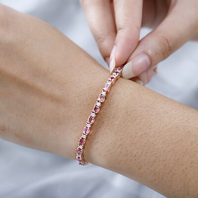 Premium Natural Calabar Pink Tourmaline and Moissanite Tennis Bracelet in Vermeil Rose Gold Over Sterling Silver (6.50 In) 5.00 ctw