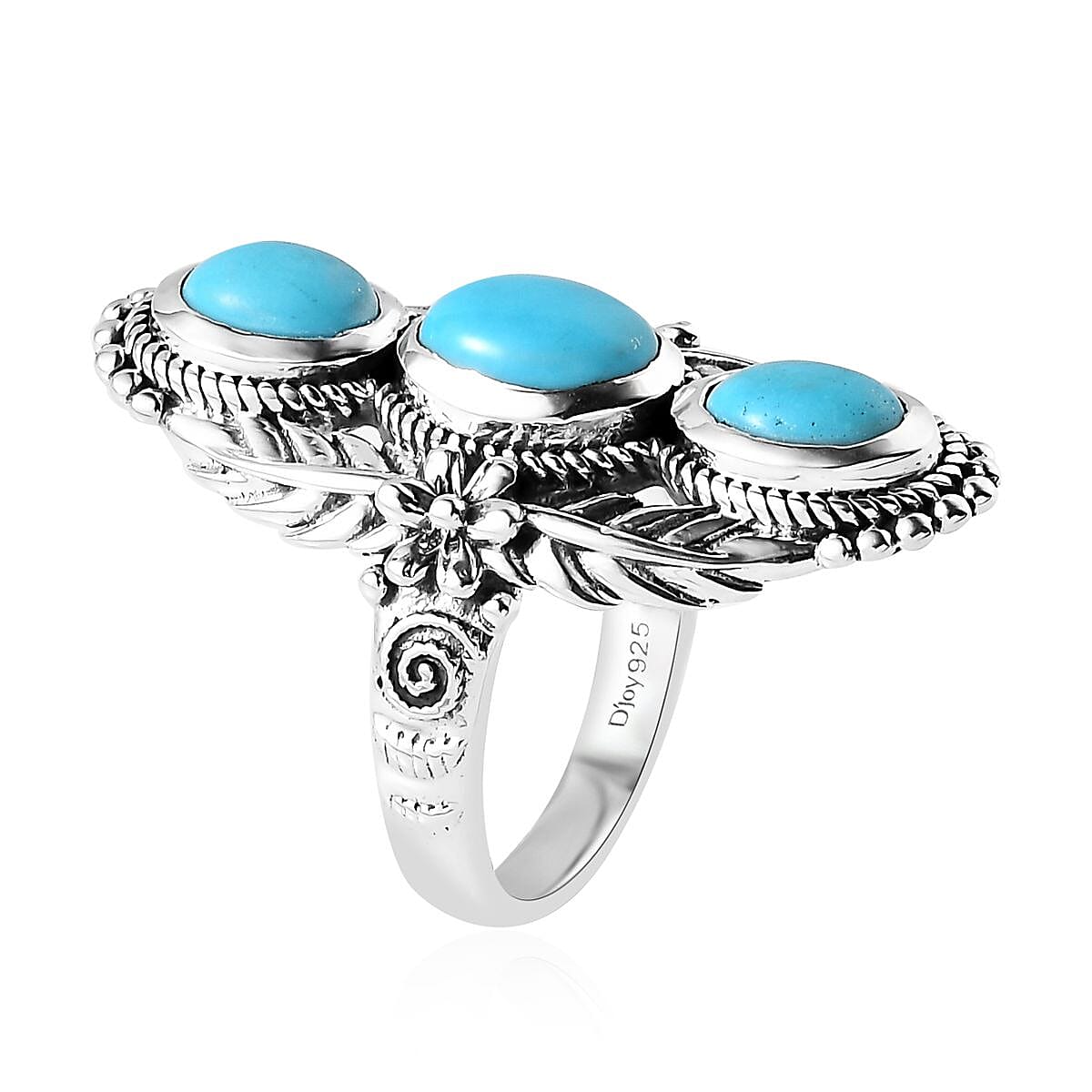 Artisan Crafted Sleeping Beauty Turquoise 3 Stone Ring in Sterling Silver (Size 10.0) 2.50 ctw image number 3