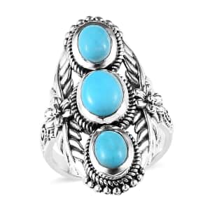 Artisan Crafted Sleeping Beauty Turquoise 3 Stone Ring in Sterling Silver (Size 5.0) 2.90 ctw