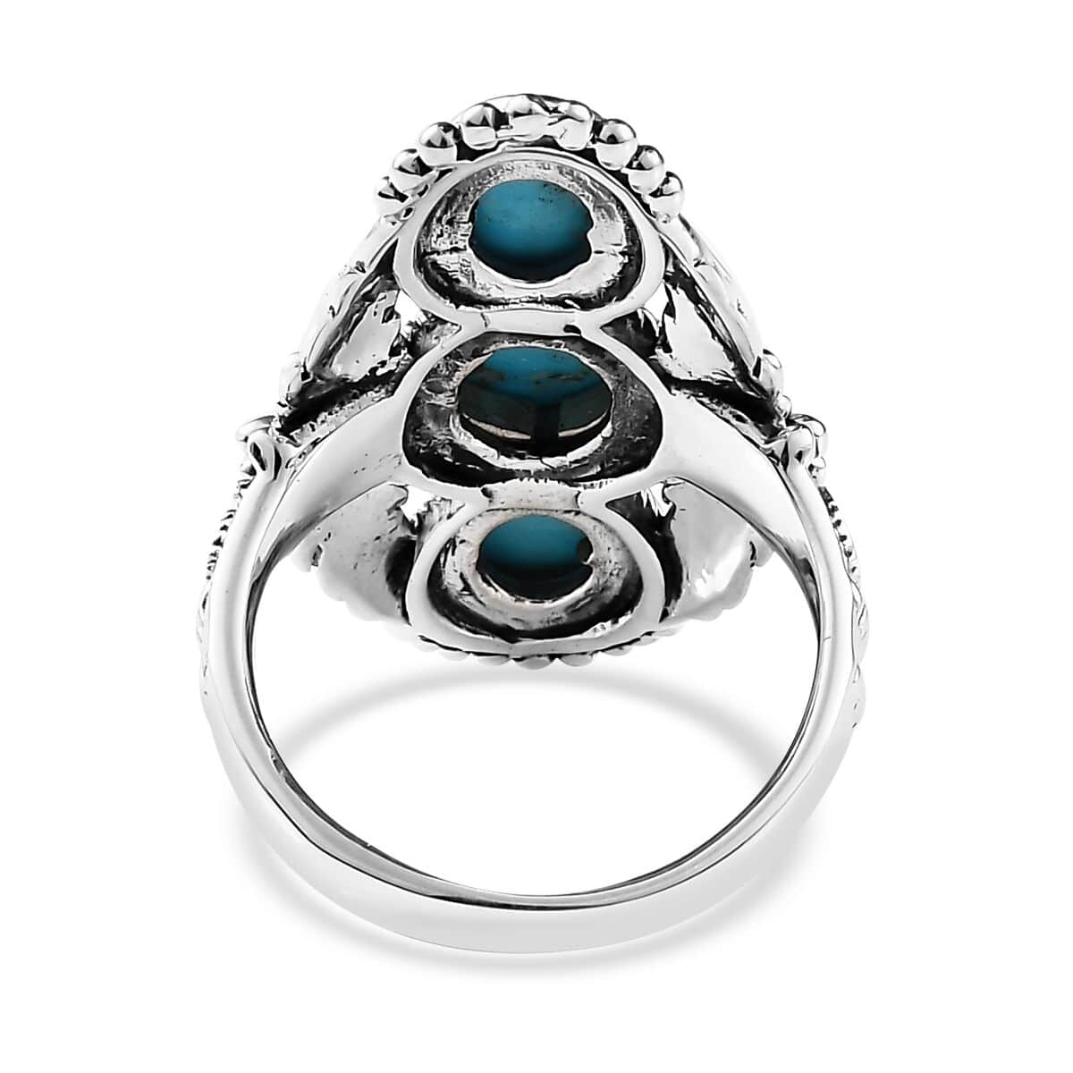 Artisan Crafted Sleeping Beauty Turquoise 2.90 ctw 3 Stone Ring in Sterling Silver (Size 5.0) image number 4