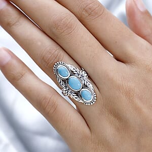 Artisan Crafted Sleeping Beauty Turquoise 3 Stone Ring in Sterling Silver (Size 6.0) 2.90 ctw