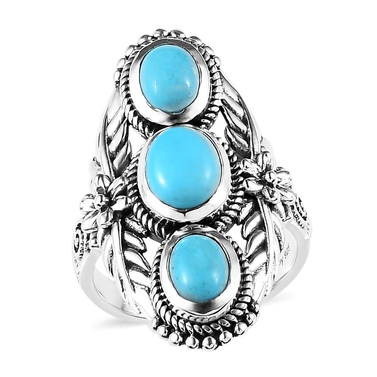 Artisan Crafted Sleeping Beauty Turquoise 3 Stone Ring in Sterling Silver  (Size 7.0) 2.90 ctw