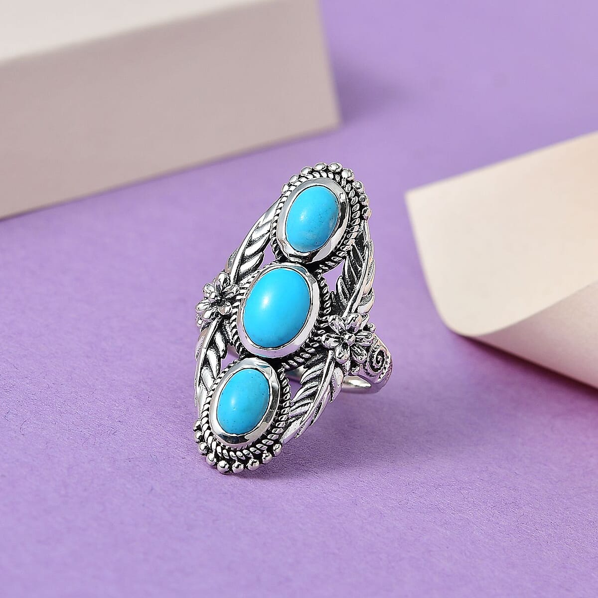 Artisan Crafted Sleeping Beauty Turquoise 3 Stone Ring in Sterling Silver (Size 8.0) 2.90 ctw image number 1