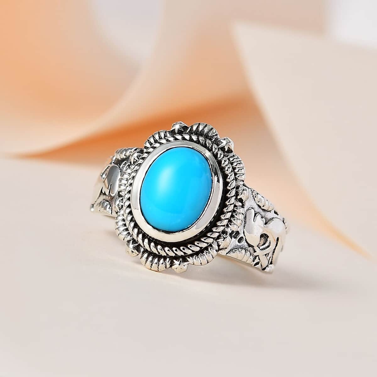 Artisan Crafted Sleeping Beauty Turquoise Kokopelli Ring in Sterling Silver (Size 10.0) 1.50 ctw image number 1