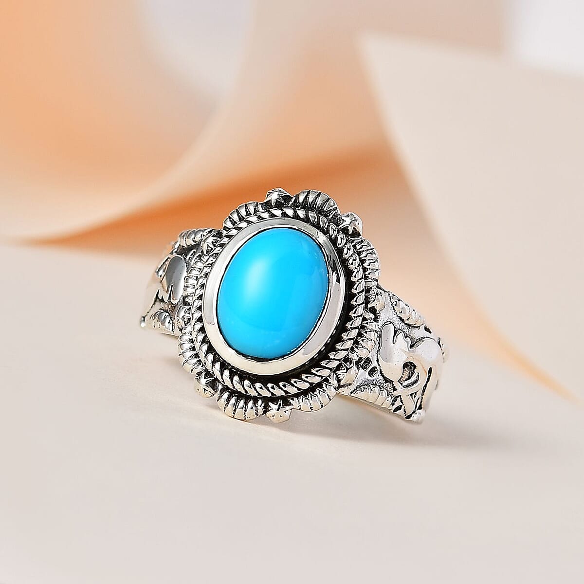 D'Joy Artisan Crafted Sleeping Beauty Turquoise Kokopelli Ring in Sterling Silver (Size 7.0) 1.50 ctw image number 1