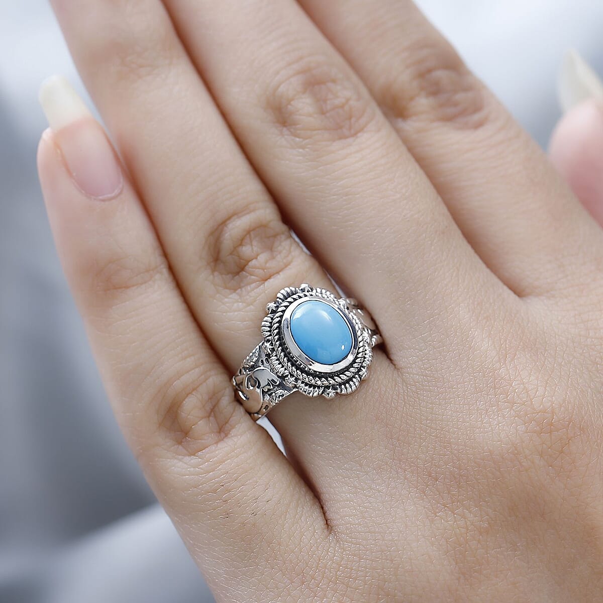 D'Joy Artisan Crafted Sleeping Beauty Turquoise Kokopelli Ring in Sterling Silver (Size 7.0) 1.50 ctw image number 2