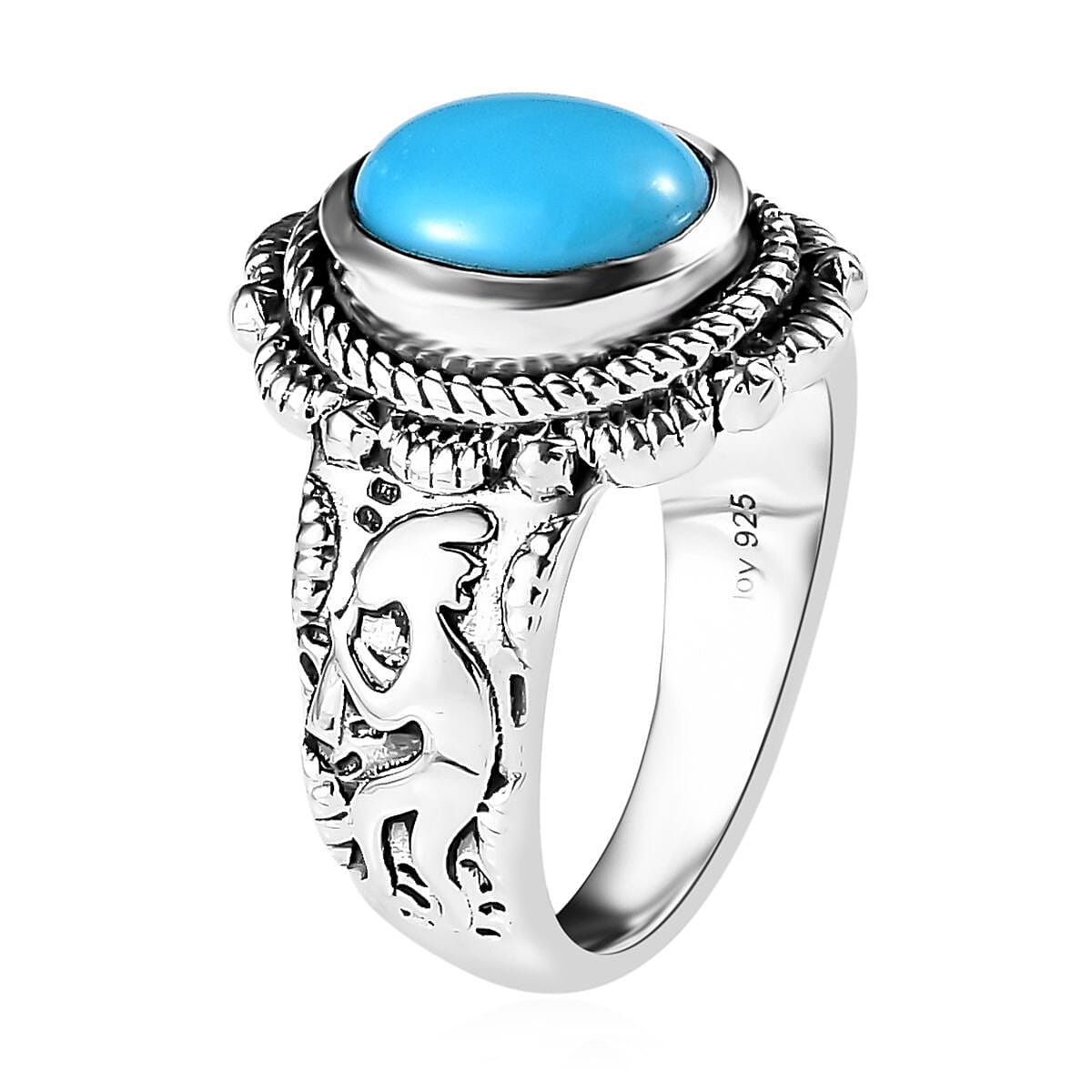 D'Joy Artisan Crafted Sleeping Beauty Turquoise Kokopelli Ring in Sterling Silver (Size 7.0) 1.50 ctw image number 3