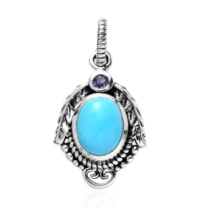 Artisan Crafted Sleeping Beauty Turquoise and Tanzanite Leaves Pendant in Sterling Silver 1.50 ctw