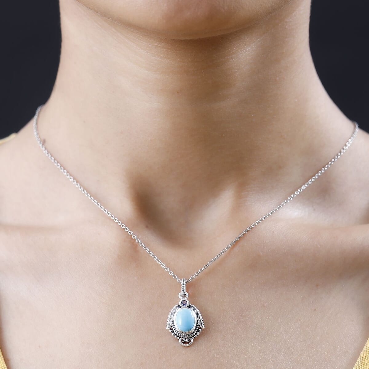 Artisan Crafted Sleeping Beauty Turquoise and Tanzanite Leaves Pendant in Sterling Silver 1.50 ctw image number 2
