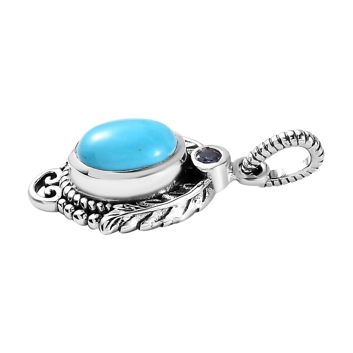 Artisan Crafted Sleeping Beauty Turquoise and Tanzanite Leaves Pendant in Sterling Silver 1.50 ctw image number 3