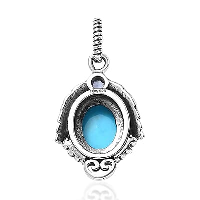 Artisan Crafted Sleeping Beauty Turquoise and Tanzanite Leaves Pendant in Sterling Silver 1.50 ctw