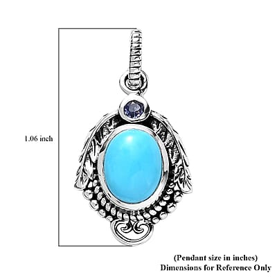 Artisan Crafted Sleeping Beauty Turquoise and Tanzanite Leaves Pendant in Sterling Silver 1.50 ctw