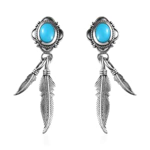 Artisan Crafted Sleeping Beauty Turquoise Feather Earrings in Sterling Silver 2.00 ctw