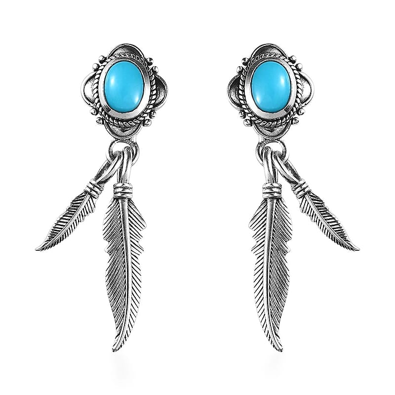 Artisan Crafted Sleeping Beauty Turquoise 2.00 ctw Feather Earrings in Sterling Silver