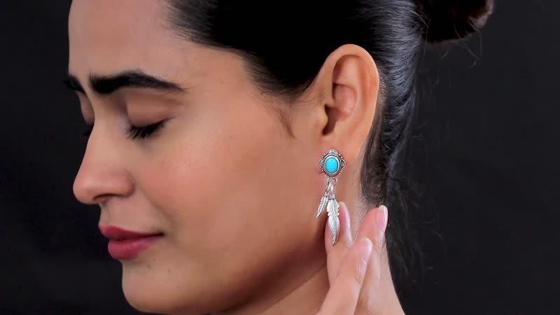 Artisan Crafted Sleeping Beauty Turquoise 2.00 ctw Feather Earrings in Sterling Silver
