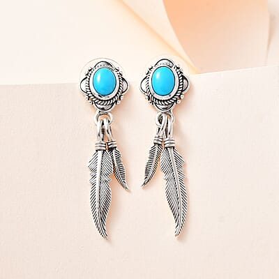 Artisan Crafted Sleeping Beauty Turquoise 2.00 ctw Feather Earrings in Sterling Silver