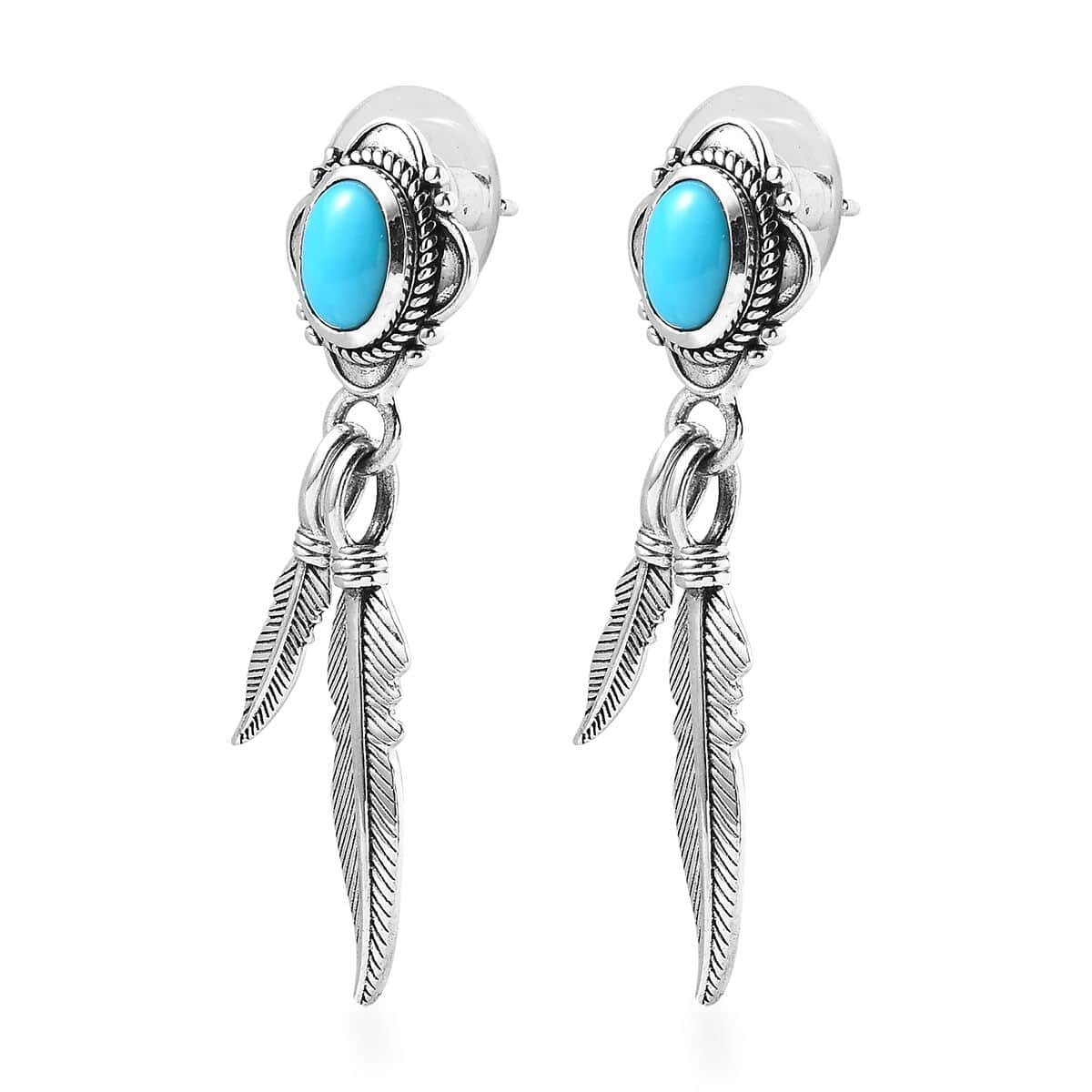 Artisan Crafted Sleeping Beauty Turquoise Feather Earrings in Sterling Silver 2.00 ctw image number 3