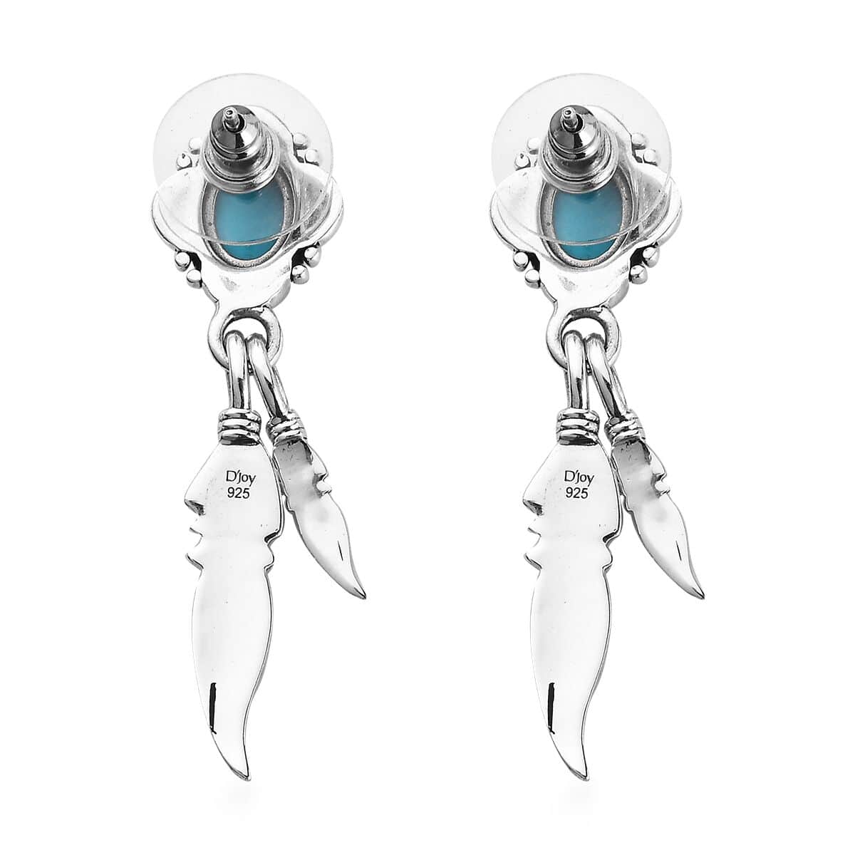 Artisan Crafted Sleeping Beauty Turquoise Feather Earrings in Sterling Silver 2.00 ctw image number 4