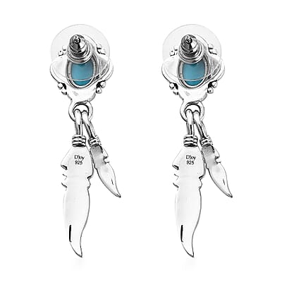 Artisan Crafted Sleeping Beauty Turquoise 2.00 ctw Feather Earrings in Sterling Silver
