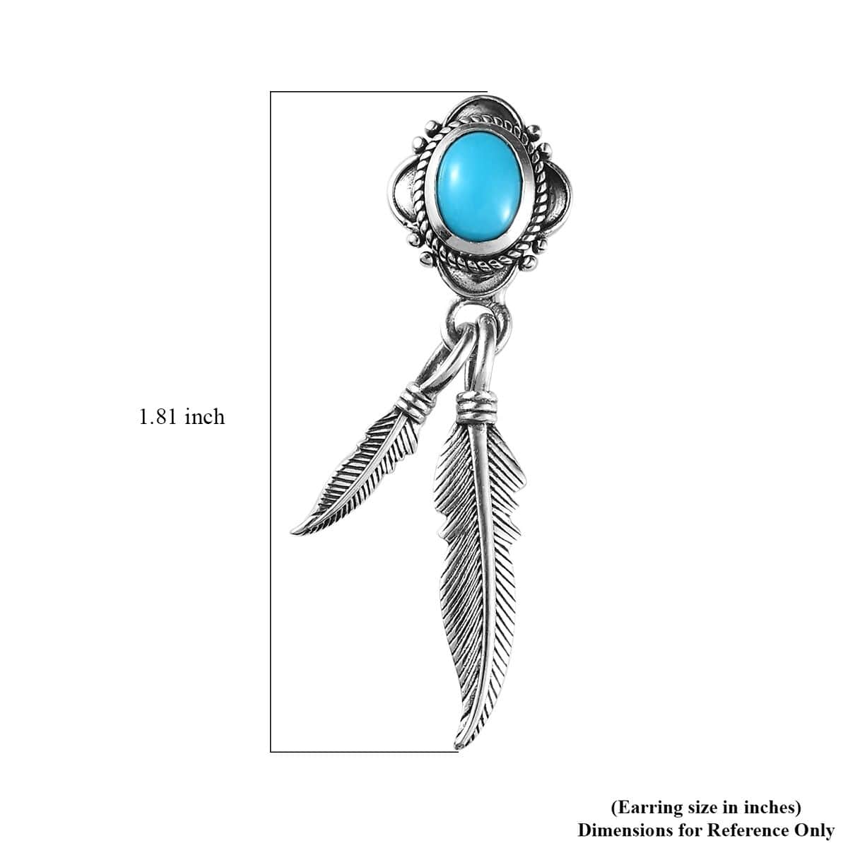 Artisan Crafted Sleeping Beauty Turquoise Feather Earrings in Sterling Silver 2.00 ctw image number 5