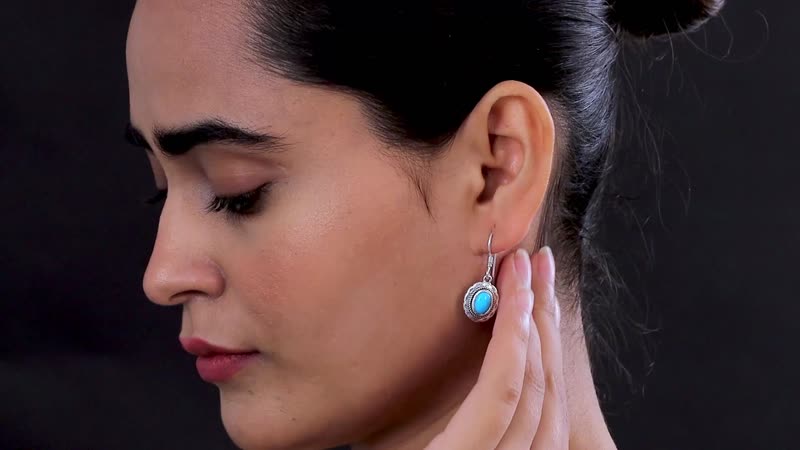 Artisan Crafted Sleeping Beauty Turquoise Dangle Earrings in Sterling Silver 2.35 ctw