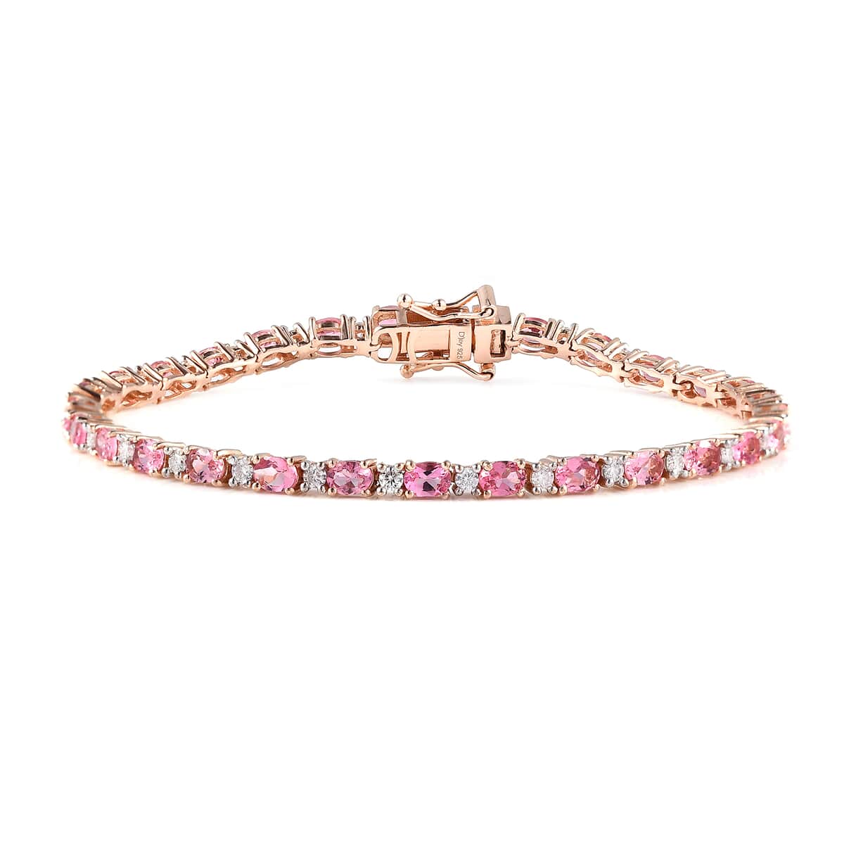 Premium Natural Calabar Pink Tourmaline and Moissanite Tennis Bracelet in Vermeil Rose Gold Over Sterling Silver (7.25 In) 5.60 ctw image number 0