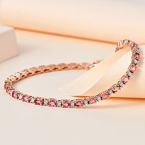 Premium Natural Calabar Pink Tourmaline and Moissanite Tennis Bracelet in Vermeil Rose Gold Over Sterling Silver (8.00 In) 6.65 ctw