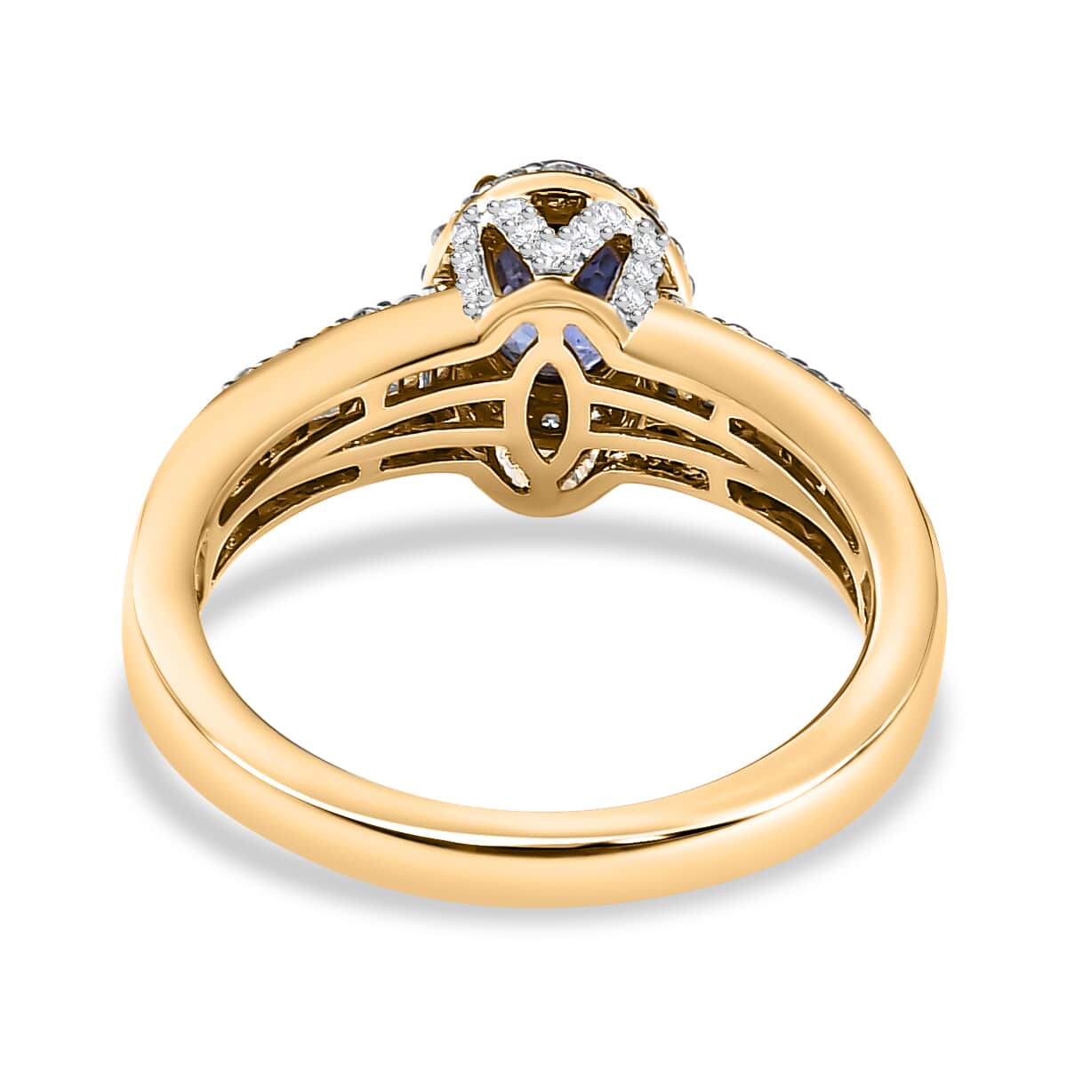 Luxoro 14K Yellow Gold AAA Ceylon Blue Sapphire and G-H I3 Diamond Ring (Size 6.0) 1.50 ctw image number 4