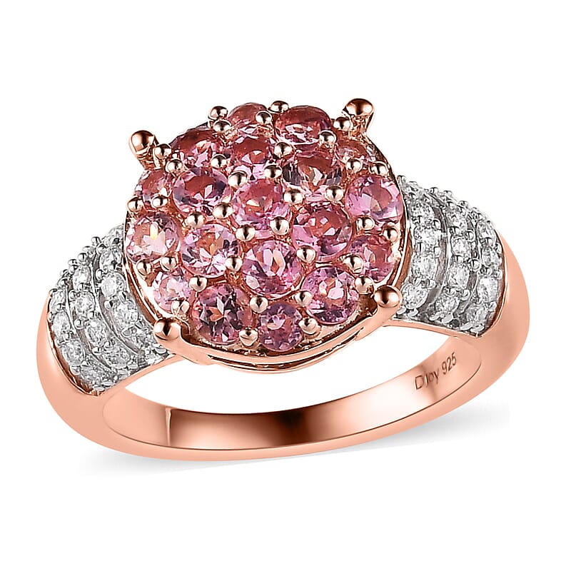 Premium Natural Calabar Pink Tourmaline and Moissanite Ring in Vermeil Rose Gold Over Sterling Silver (Size 10.0) 1.75 ctw